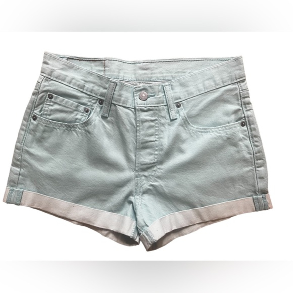 Levi’s Seafoam green cuffed denim 501 jean shorts size 28 E31‎